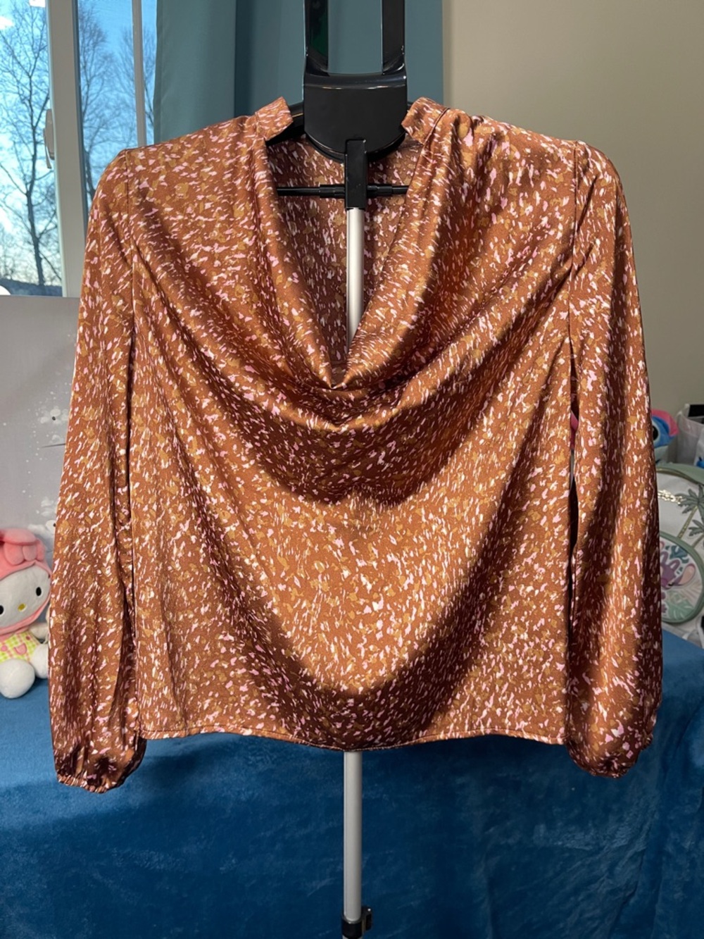 Amazon Rust and Light Pink Cowl-Neck Blouse